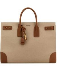 Saint Laurent - Two-Tone Canvas And Leather Large Sac De Jour Handbag - Lyst