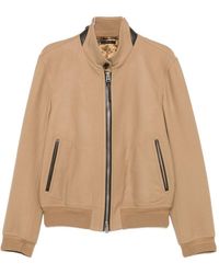 Tom Ford - Virgin Wool Blend Bomber Jacket With Leather Insert On The Collar - Lyst