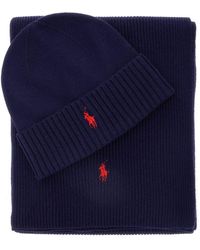 Polo Ralph Lauren - Scarf And Beanie Set With Pony Embroidery On The Front - Lyst
