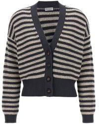 Brunello Cucinelli - Ether Striped Button Front Sweater Clothing - Lyst