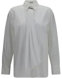 Brunello Cucinelli - Shirt With Monili Embellishment Cotton; Polyamide; Elastane - Lyst