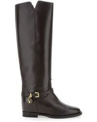 Via Roma 15 - Knee Boots With Logo Pendant - Lyst