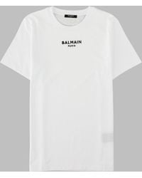 Balmain - T-Shirt With Embroidered Logo Cotton T-Shirts - Lyst