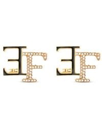 Elisabetta Franchi - Logo-Plaque Crystal-Embellished Earrings - Lyst