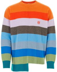 Loewe - Logo-embroidered Striped Wool Sweater - Lyst