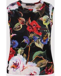 Dolce & Gabbana - Dolce & Gabbana Silk Tank Top With Rose Garden Print - Lyst