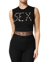 Dolce & Gabbana - Jersey Lace Ruching Rhinestone Tank Top Co+05+Pa+Vi - Lyst
