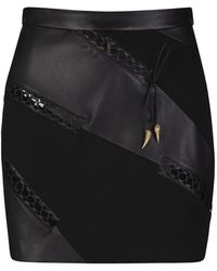 Roberto Cavalli - Black Pencil Mini Skirt In Leather And Fabric With Cut-out Details - Lyst