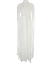 Alberta Ferretti - Long Pleated Dress With Criss-Cross Detail - Lyst