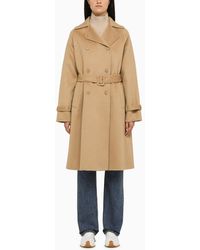 P.A.R.O.S.H. - P.a.r.o.s.h. Beige Double Breasted Coat With Belt - Lyst