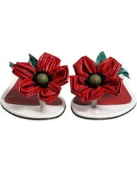 Dolce & Gabbana - Red White Keira Flower Leather Sandals Shoes - Lyst