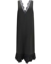 Ganni - Lace-Trimmed Satin Long Dress Acetate; Recycled Polyester - Lyst
