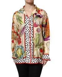 Dolce & Gabbana - Vegetables Silk Long Sleeves Top - Lyst