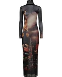 Jean Paul Gaultier - Turtleneck Mesh Long Dress Printed Pigalle - Lyst