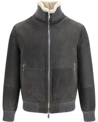 Brunello Cucinelli - Shearling Jacket With Zip And High Neck Acciaio Pelo Ecru' Merino Wool Ovis Aries - Lyst