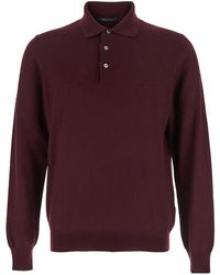 Tagliatore - Bordeaux Polo Shirt With Classic Collar And Ribbed Trims - Lyst