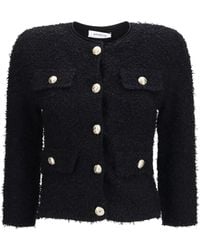 Balmain - Double-Breasted Tweed Cropped Jacket With Logo Buttons - Lyst