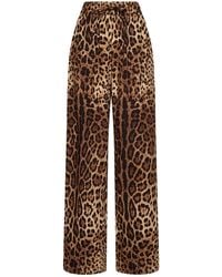 Dolce & Gabbana - Dolce & Gabbana Leo-Print Stretch Silk Wide-Leg Trousers - Lyst