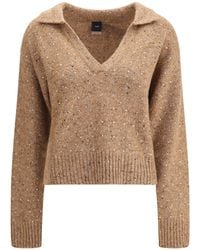 Pinko - V-Neck Sweater With Rhinestones - Lyst