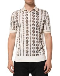 Dolce & Gabbana - Silk Ivory Coin Print Logo Polo T-Shirt - Lyst