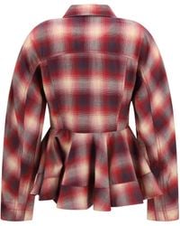 Ganni - Peplum Flannel Shirt - Lyst