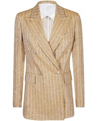 Eleventy - Double-Breasted Striped Linen Jacket - Lyst