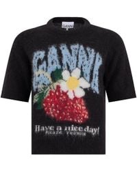 Ganni - Short-Sleeve Alpaca Sweater Wool - Lyst