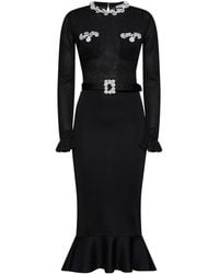 Self-Portrait - Knit Midi Dress With Beaded Embroidery - Lyst