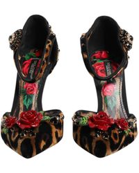 Dolce & Gabbana - Leopard Crystal Roses Pumps Shoes Cotton Viscose - Lyst