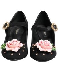 Dolce & Gabbana - Flower Crystal Embellished Mary Jane Shoes Wool Rayon Goat Skin - Lyst