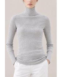 Brunello Cucinelli - Light Wool Silk Ribbed Turtleneck Sweater Clothing - Lyst