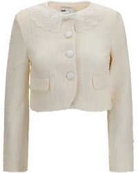 Self-Portrait - Bouclé Jacket Lace Collar - Lyst