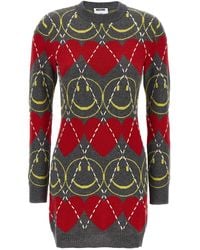 Moschino - Wool Blend Mini Dress With Diamond-Stitched Pattern - Lyst