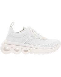 Ferragamo - 'nima' White Low Top Sneakers With Gancini Detail In Mixed Materials Woman - Lyst
