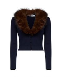 Self-Portrait - Cardigan With Faux-Fur Collar Wool-Blend Cardigans - Lyst