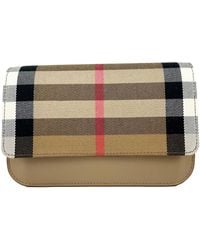 Burberry - Small Leather Madison Crossbody Check Bag Canvas - Lyst