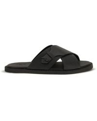 Fendi - Black Calf Leather Bos Taurus Flat Sandals - Lyst
