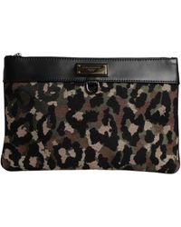 Dolce & Gabbana - Multicolor Leopard Jacquard Print Logo Plaque Pouch Bag - Lyst