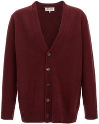 Maison Margiela - Burgundy Wool Cardigan With Deep V-Neck - Lyst
