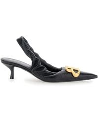 Balenciaga - Monaco Slingback Pumps With Logo Plaque On The Front And Low Stiletto Heel - Lyst