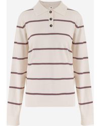 THE GARMENT - Knit Jumper Ecru-Burgundy- Stripe Ecru/Burgundy/ Viscose (Fsc) Polyester - Lyst