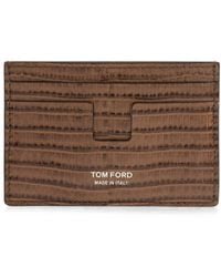 Tom Ford - T Line Caramel-Colored Tejus Printed Leather Card Holder With Logo Lettering - Lyst