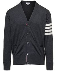 Thom Browne - V-Neck Cardigan With Stripe Detail - Lyst