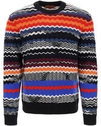 Missoni - Crew-neck Sweater With Multicolor Herringbone Motif - Lyst
