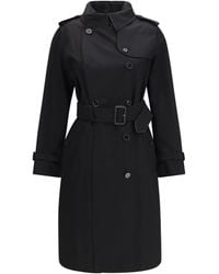 Burberry - Long Gabardine Trench Coat With Check Collar - Lyst