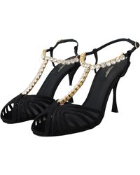 Dolce & Gabbana - Elegant Silk Blend Crystal T-Strap Heels - Lyst