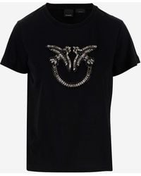 Pinko - Cotton T-shirt With Love Birds Pattern - Lyst