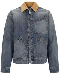 McQueen - Washed Ddenim Jacket With Suede Collar - Lyst