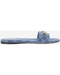 Gucci - Denim Horsebit Slider Sandals Fabric - Lyst
