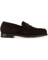 Santoni - Dark Suede Gunter Loafers - Lyst